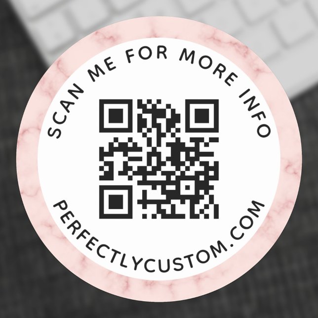 Sticker Rond Bordure en marbre rose vierge Code QR et texte (Créateur téléchargé)