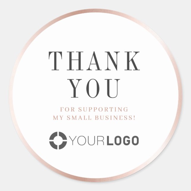 Sticker Rond Bordure en or rose moderne avec logo merci (Devant)