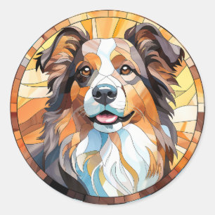 Sticker Rond Bordure en verre doux Collie Chien