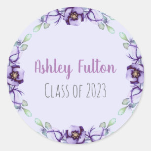 Sticker Rond bordure fleurie pourpre - classe de 2023