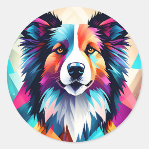 Sticker Rond Bordure géométrique Collie Chien