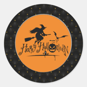 Sticker Rond Bordure Noire Joyeuse Sorcière Halloween Et chauve