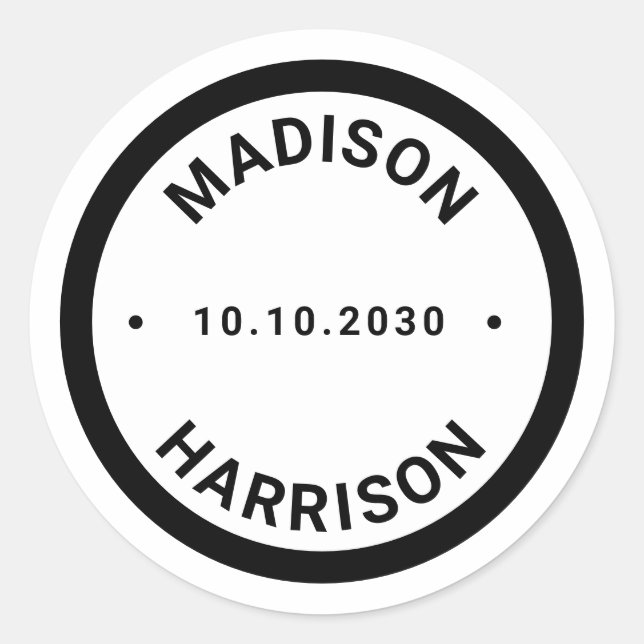 Sticker Rond Bordure noire moderne noms personnalisés date fave (Devant)