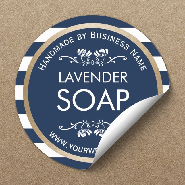Sticker Rond Bordure or Soap artisanal Marine Bleu Bandes (Créateur téléchargé)
