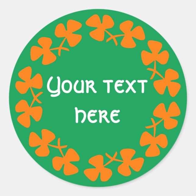 Sticker Rond Bordure Shamrock orange Ajouter un texte (Devant)