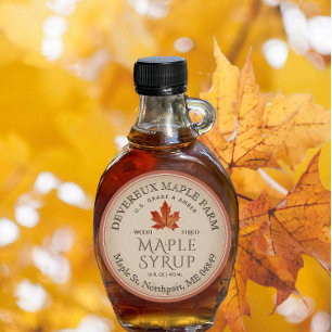 Sticker Rond Bordure Terra-cotta de feuille d'orange de sirop d