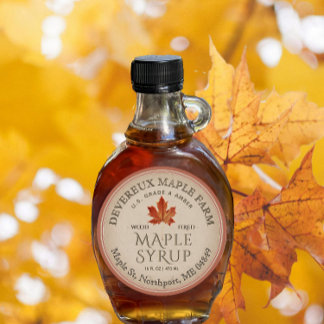 Sticker Rond Bordure Terra-cotta de feuille d'orange de sirop d