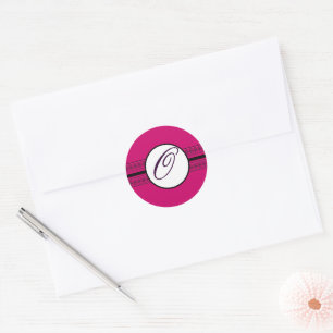 Sticker Rond Bordures de mariage à monogramme Deep Rasberry