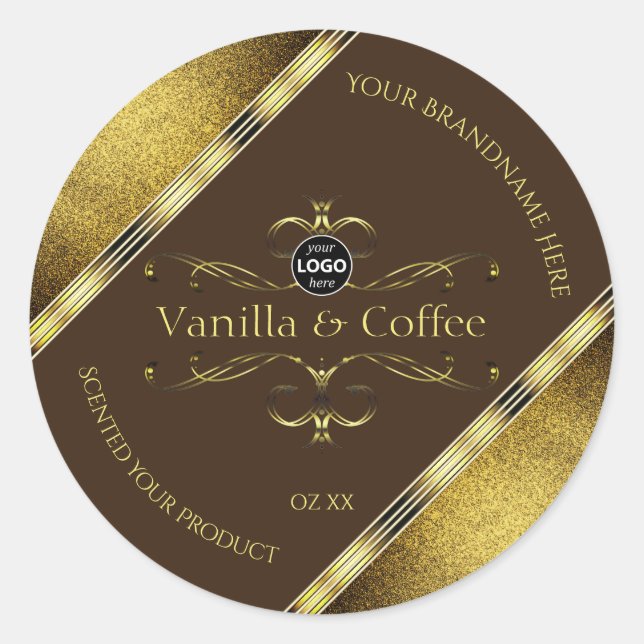 Sticker Rond Bordures de Parties scintillant or Brown foncé Log (Devant)