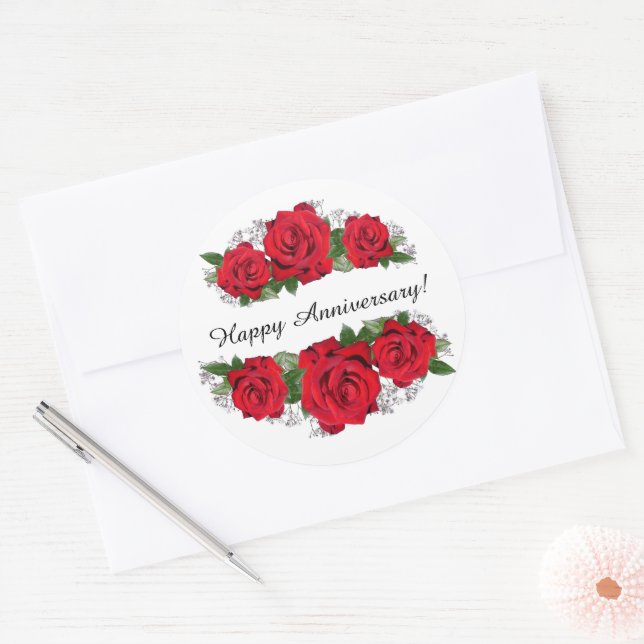 Sticker Rond Bordures de photographie de rose rouge personnalis (Enveloppe)