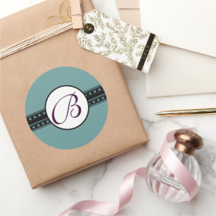 Sticker Rond Bordures étoiles Mariage Monogramme