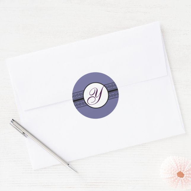 Sticker Rond Bordures Mariages monogrammes Périodes profondes (Enveloppe)