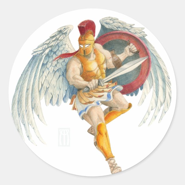 Sticker Rond Boreas, Dieu grec du Vent du Nord et de l'hiver (Devant)