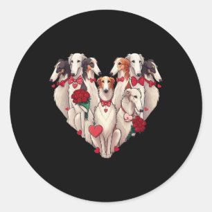 Sticker Rond Borzoi drôle coeur Saint Valentin Borzoi Femmes Ho
