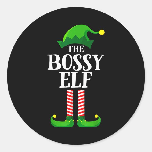 Sticker Rond Bossy Elf Matching Family Group Christmas Party Py (Devant)