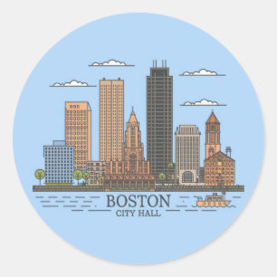 Sticker Rond Boston City Skyline, boston ma skyline