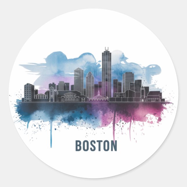 Sticker Rond Boston City Skyline, Boston Ma Skyline (Devant)