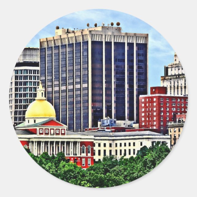 Sticker Rond Boston MA - Skyline avec Massachusetts State House (Devant)