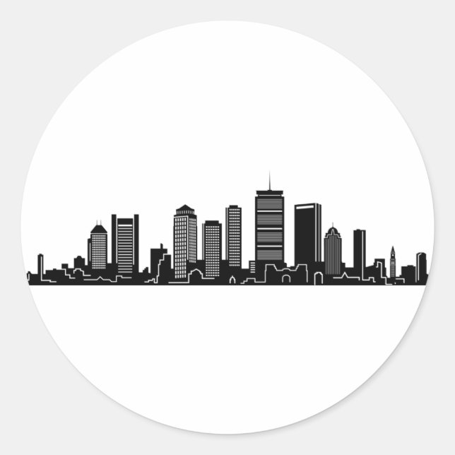 Sticker Rond BOSTON Massachusetts USA City Skyline Silhouette (Devant)