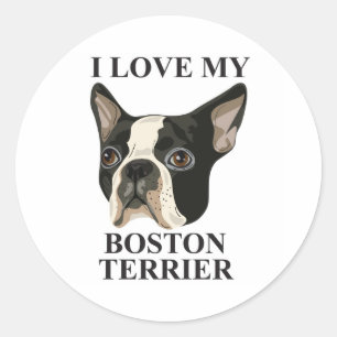 Sticker Rond Boston Terrier Love
