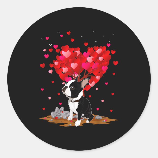Sticker Rond Boston Terrier Lover Heart Shape Boston Terrier Va (Devant)