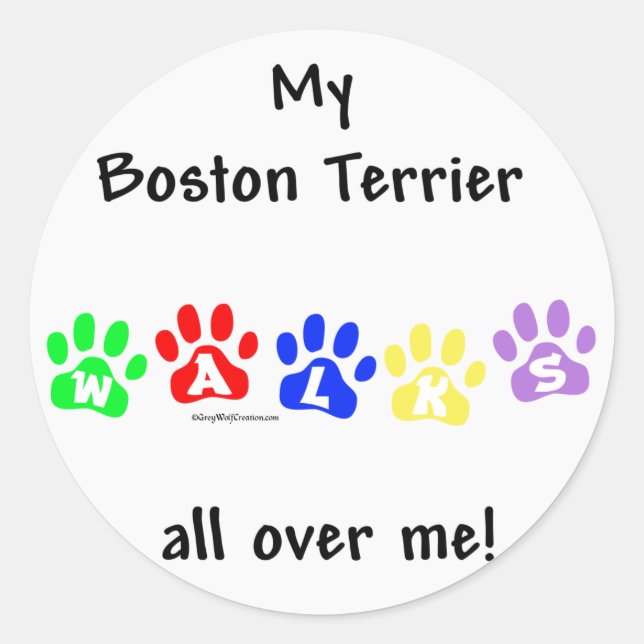 Sticker Rond Boston Terrier Marche Sur Moi (Devant)