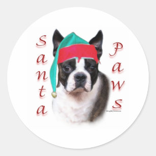 Sticker Rond Boston Terrier Père Noël Paws
