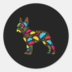 Sticker Rond Boston Terrier Tacos Mens Femme Mexicaine Cinco De