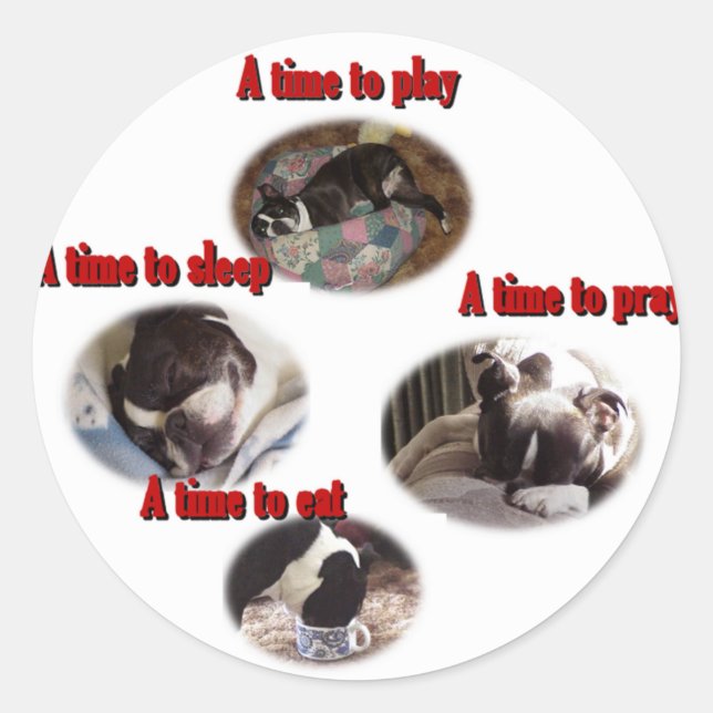 Sticker Rond Boston Terrier : Une époque (Devant)