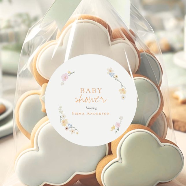 Sticker Rond Botanical Boho flowers Script baby shower  (Créateur téléchargé)