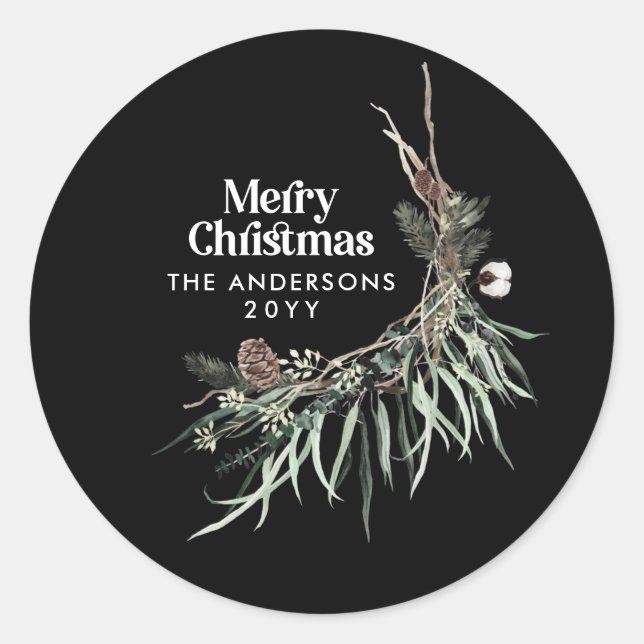 Sticker Rond Botanique d'aquarelle moderne noire (Devant)