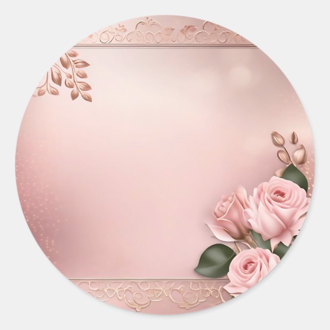 Sticker Rond Botanique d'or Rose floral (Devant)