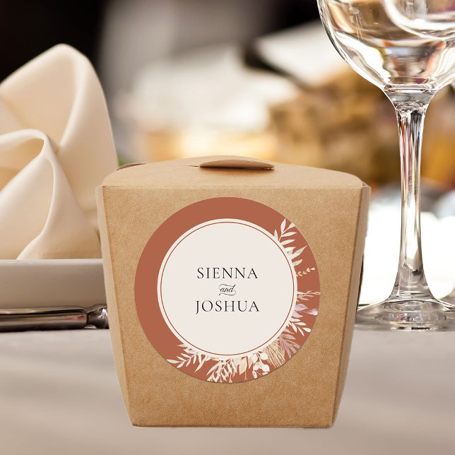 Sticker Rond Botanique Foliage Terracotta Mariage personnalisé (Simple Terracotta Wedding sticker - Foliage Duet Wedding Collection)