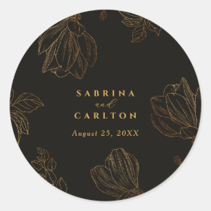 Sticker Rond Botanique moderne Golden Nature Floral Mariage