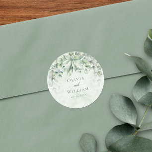 Sticker Rond Botanique Sage Green Mariage Élégant