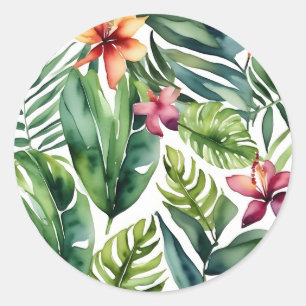 Sticker Rond Botaniques tropicales Vibrant Aquarelle Foliage