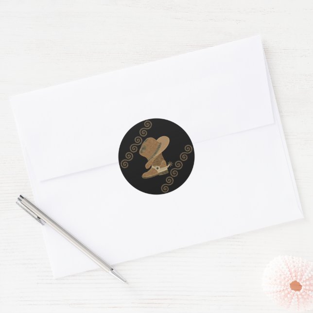 Sticker Rond Botte de cowboy et incrustation de Casquette en bo (Enveloppe)