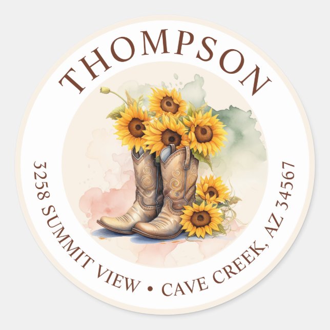 Sticker Rond Botte de fille avec tournesol Adresse de retour Ét (Devant)