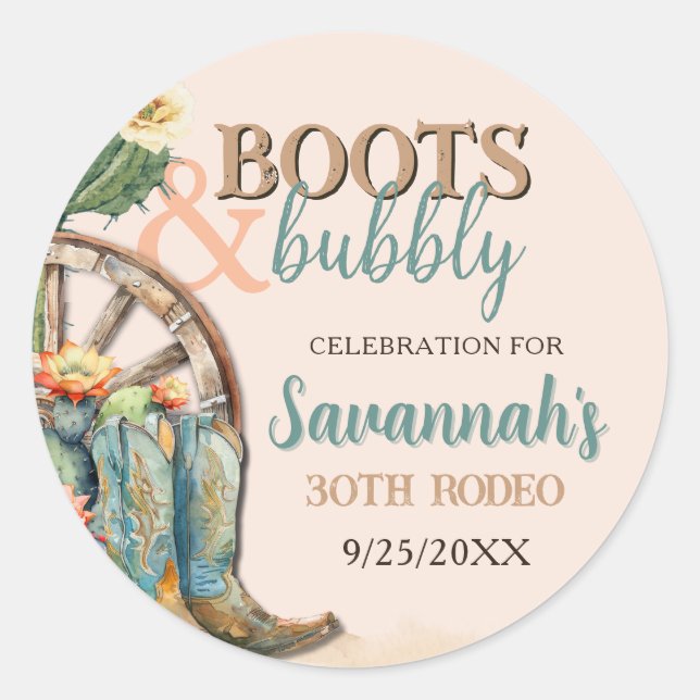 Sticker Rond Bottes de cactus floral rose et Bubbly favorise (Devant)