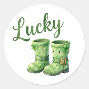 Sticker Rond Bottes de Chanceux Leprechaun Aquarelle Jour de la