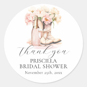 Sticker Rond Bottes de Cowgirl Pivoines Rose Pâle MARIAGE