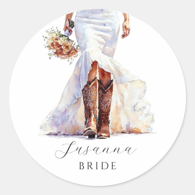 Sticker Rond Bottes de mariée Cowgirl Robe de Mariée  (Devant)