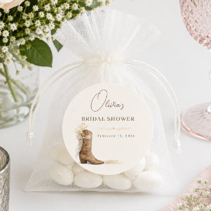 Sticker Rond Bottes et Brunch Ruban Floral Lavage de Mariée