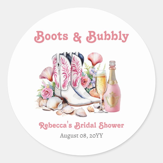 Sticker Rond Bottes et mousseuse douche nuptiale de cowgirl côt (Devant)