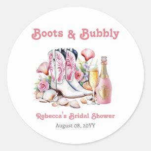 Sticker Rond Bottes et mousseuse douche nuptiale de cowgirl côt