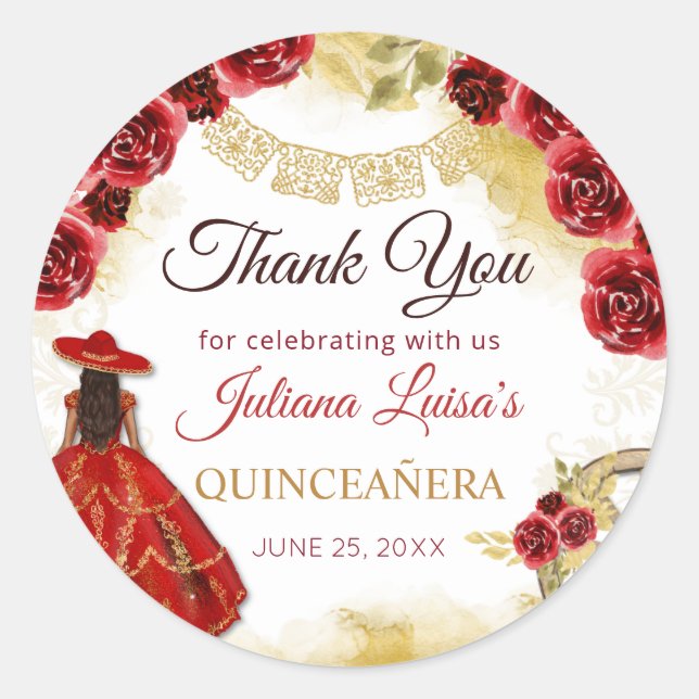 Sticker Rond Bottes florales de Charra en or rouge occidental Q (Devant)