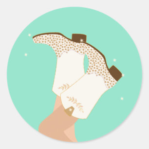 Sticker Rond Bottes pour fille moderne Jambes Stars Yeehaw Mint