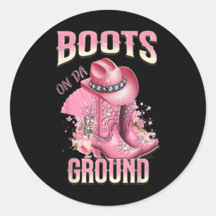 Sticker Rond Bottes Roses Sur Da Grace Western Cowgirl Casquett