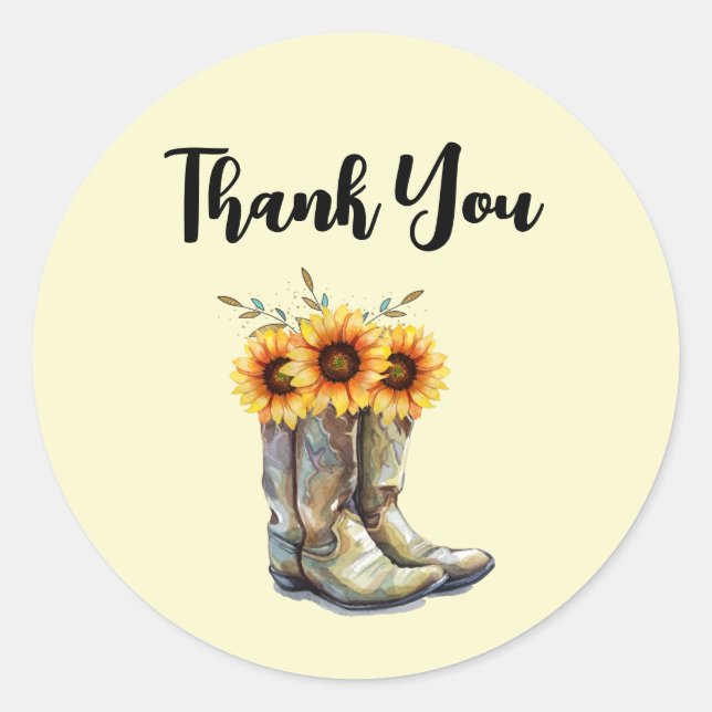 Sticker Rond Bottes rustiques Cowboy avec tournesol (Devant)