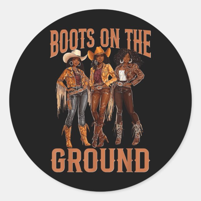 Sticker Rond Bottes Sur Le Sol Boot Cowboy Western Black Cowg (Devant)